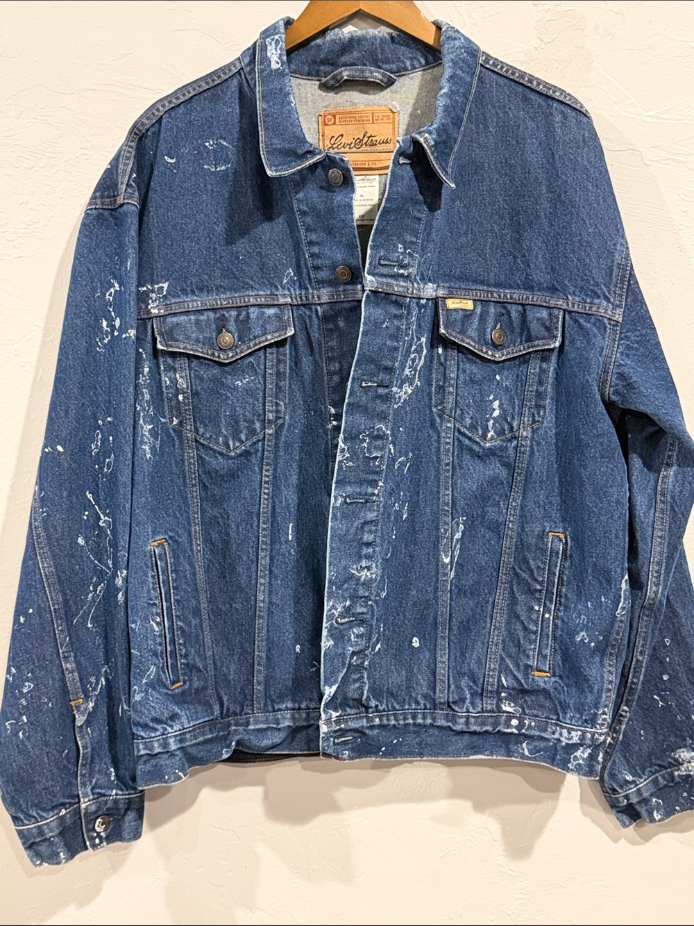 Levi's Signature Custom Paint Splatter Denim Trucker Jacket Mens XL